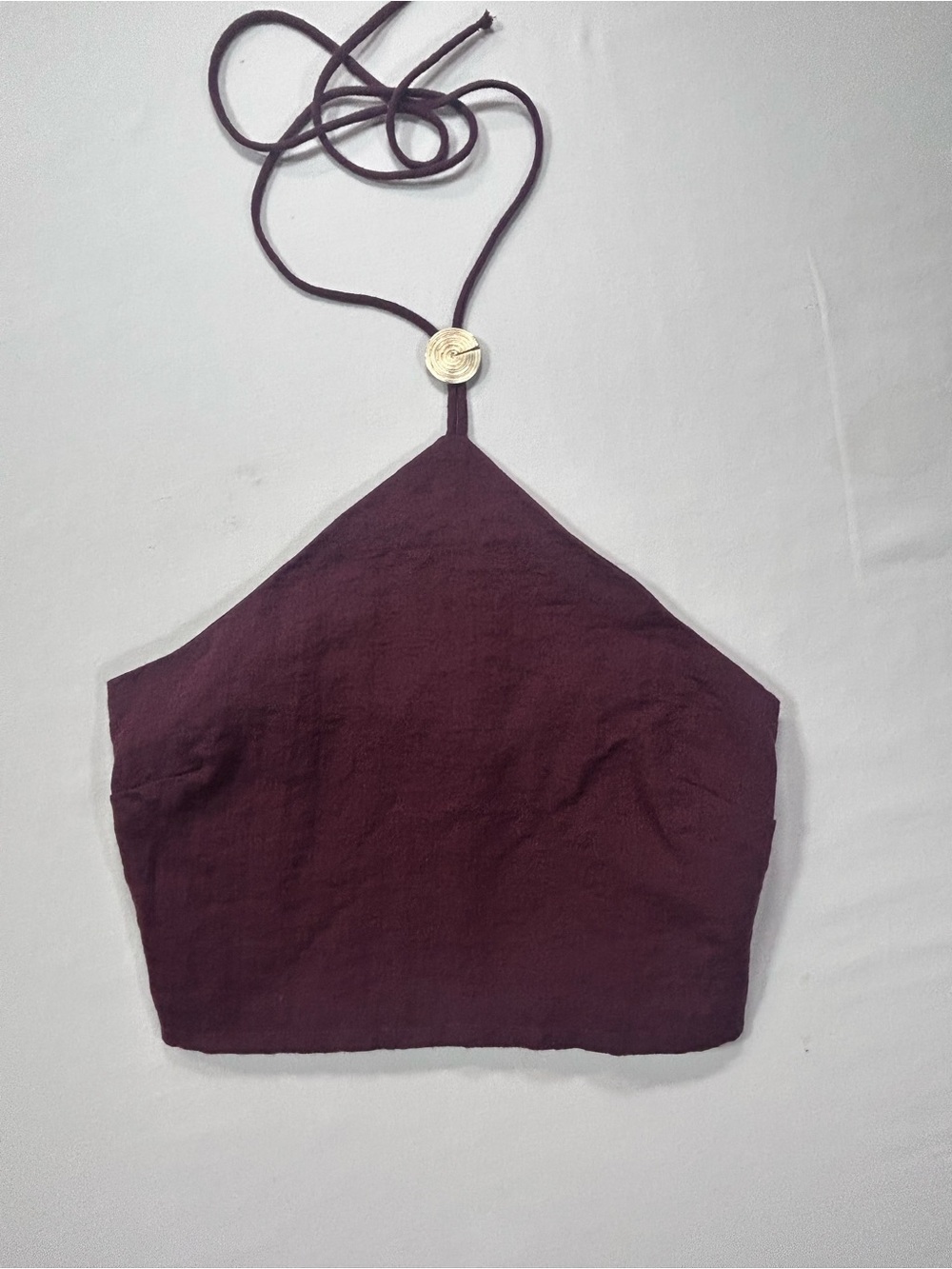 H&M Brown Halter Crop Top with Gold Accent